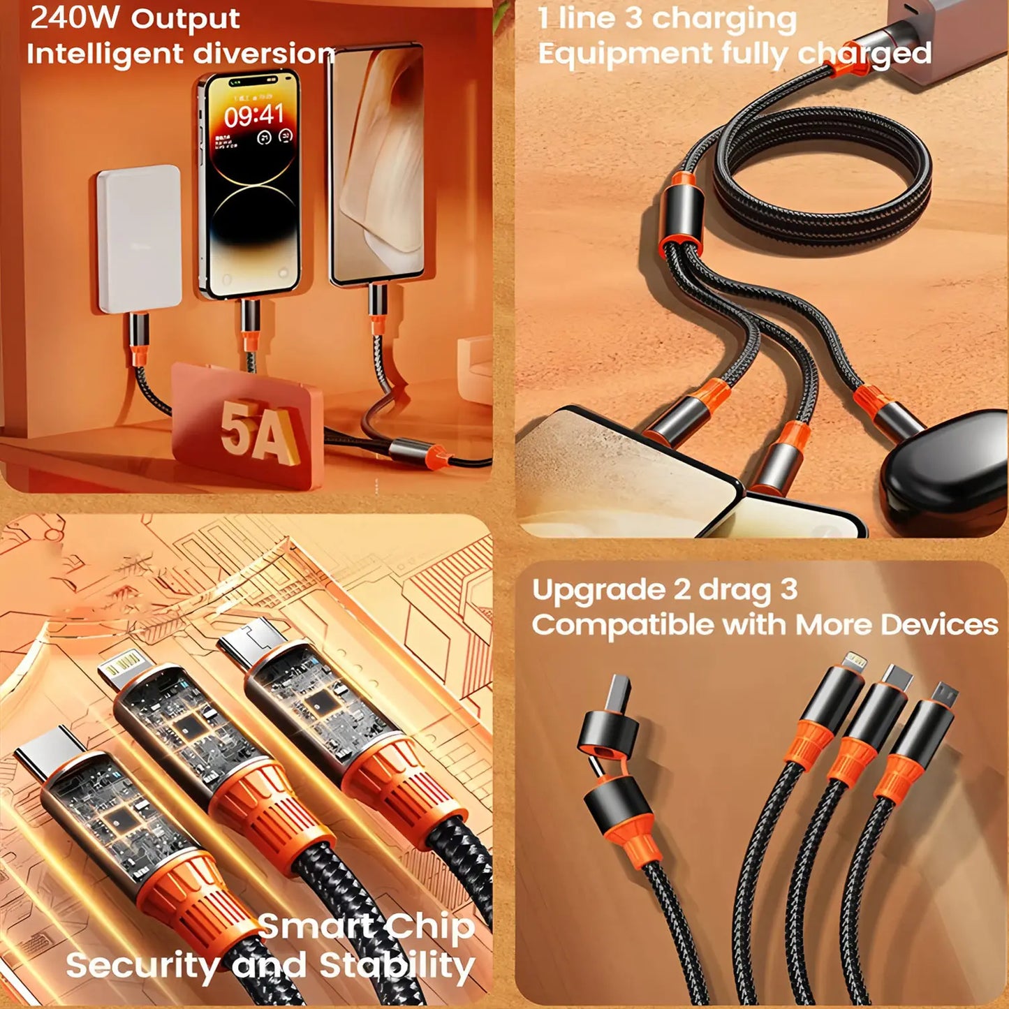 PowerLink — 240W 3-in-1 Fast-Charge Cable
