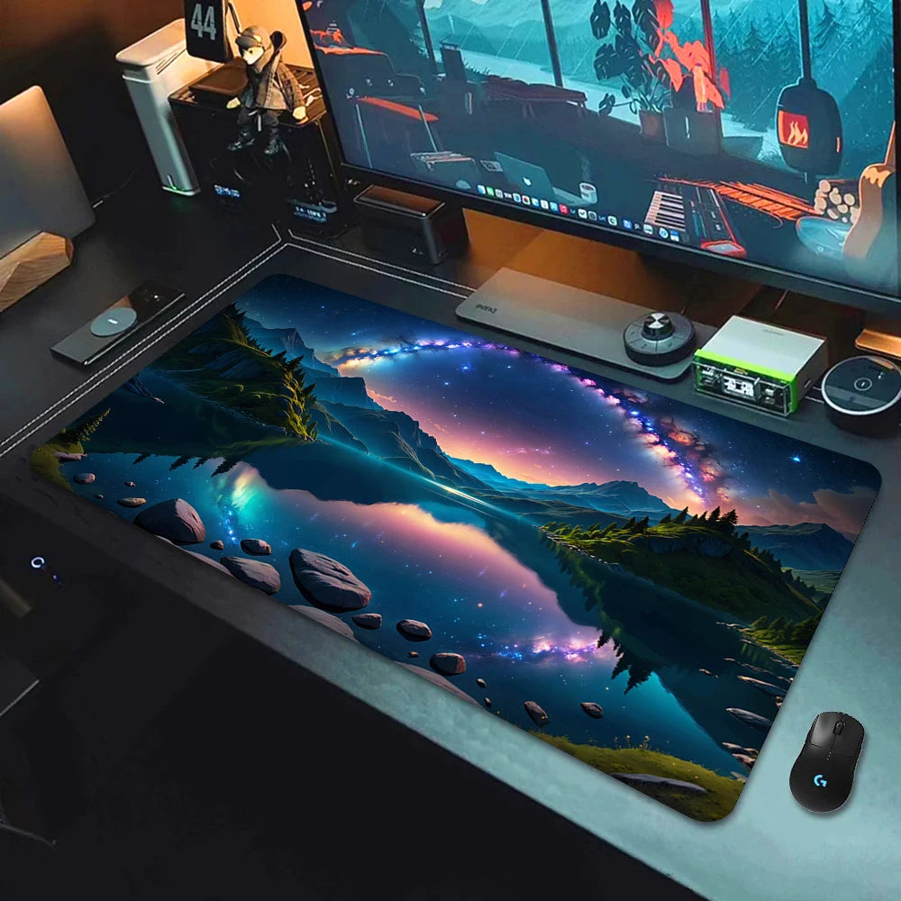 Large Gaming Mouse Pad Landscape Keyboard Mat Carpet HD Print Space Mousepad Computer Galaxy Non-Slip Rubber Big Desk Mat 90x40
