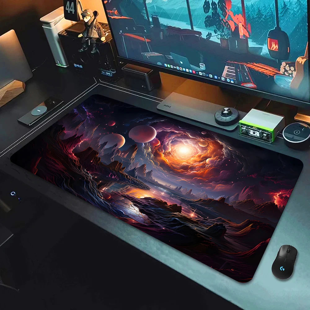 Large Gaming Mouse Pad Landscape Keyboard Mat Carpet HD Print Space Mousepad Computer Galaxy Non-Slip Rubber Big Desk Mat 90x40
